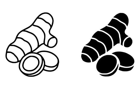 Turmeric illustration icon, outline and silhouette style