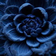 Macro Close-up of Deep Navy Blue Flower Petals with Intricate Textures and Elegant Layers