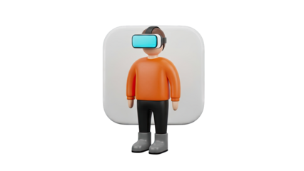 3D Cartoon Character Wearing VR Headset