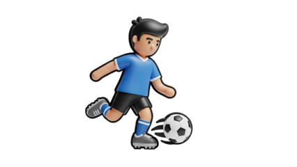 3D cartoon boy playing soccer