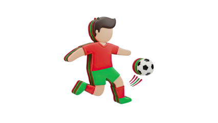 3D Cartoon Football Player Kicking Ball