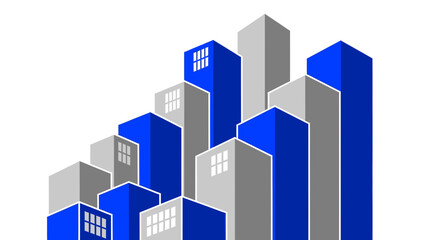 Fototapeta premium Abstract Metropolis Depicted With Geometric Buildings In Blue, White and Gray Colors