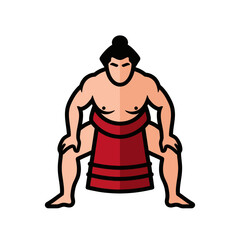 Fototapeta premium Japanese sumo wrestler illustration in a traditional squatting pose wearing a red mawashi.