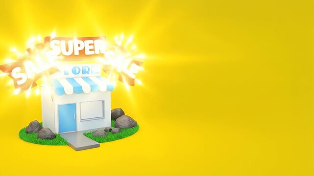 Cute Storefront with Sale Banners and Sparkles