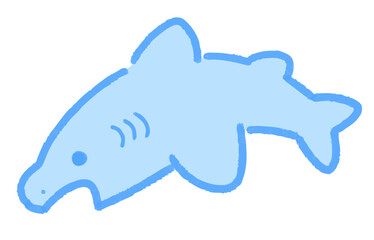 Obraz premium ゆるい手描き風のサメのイラスト かわいい海の生き物素材