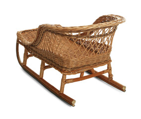 Obraz premium One beautiful wicker sleigh isolated on white
