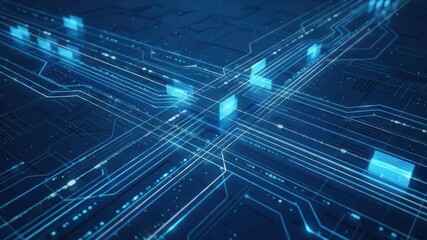 Futuristic circuit board digital network background animation for technology and data transfer - Powered by Adobe