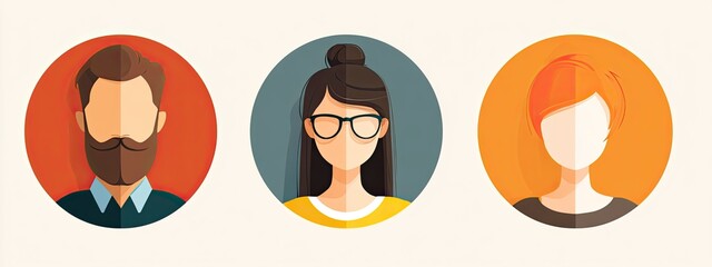 three individuals, each with their own distinct facial expressions. they are set against a neutral background, which contrasts with the bright red circles placed around them