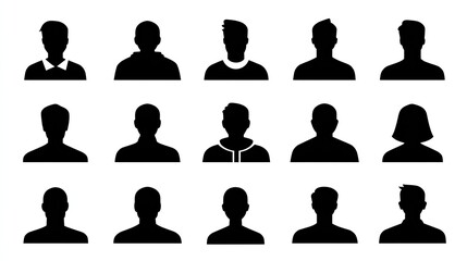 a group of silhouettes of people, arranged in rows, with one person notably differentiated from the others by being larger and placed prominently at the front