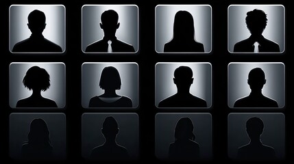 an array of silhouettes against a dark background, each representing a human profile