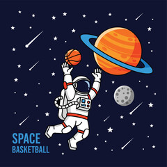 Fototapeta premium Astronaut Playing Basketball in Space - Unique Concept for Sport and Space Exploration.