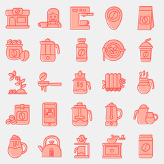 Icon set of coffee. Coffee shop elements. Icon in two tone style.