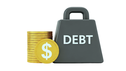 Weight Labeled Debt Beside Stack of Gold Coins