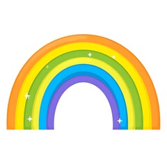 Cartoon illustration Colorful rainbow arc with highlights over white background