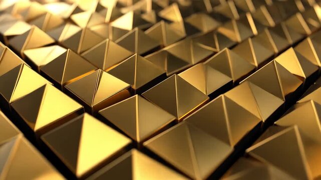 An abstract pattern of golden pyramids creating a luxurious and modern background.
