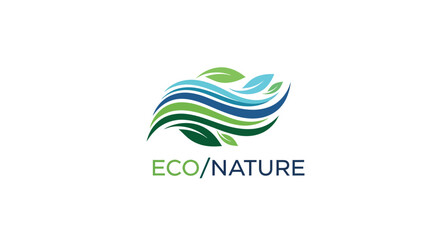 Obraz premium Abstract Waves And Leaves Logo Illustrates Harmony Between Nature And Environment