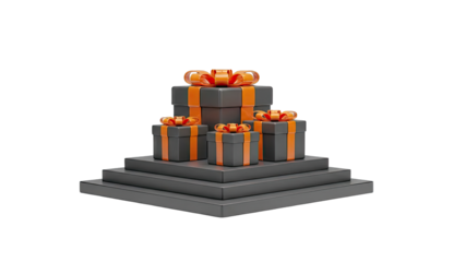Stack of Dark Gray Gift Boxes with Orange Ribbons