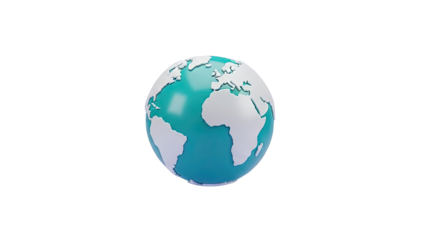 Stylized 3D Globe with Teal Oceans and White Continents