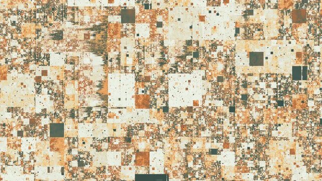 Abstract glitch squares background loop with grainy grunge texture and pixel sorting effect. Data corruption.