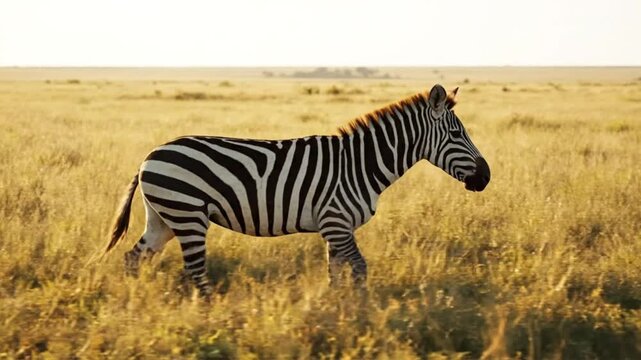 Generative ai captures a majestic zebra in the african savannah nature photography golden hour wildlife viewpoint