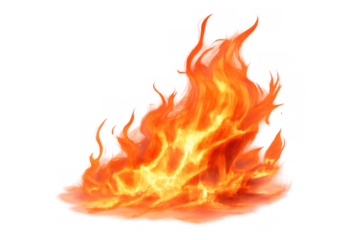 Burning fire blaze with hot orange and yellow flames, illuminating heat and energy, transparent background