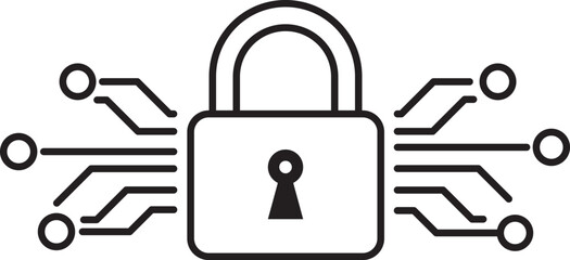 Minimal padlock with electronic circuit lines symbolizing cybersecurity data protection privacy and secure digital networks