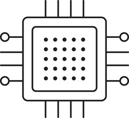 Simple black microchip icon illustrating processor hardware electronics computing and digital technology
