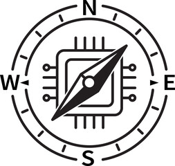 Digital compass microchip navigation icon representing technology direction concept