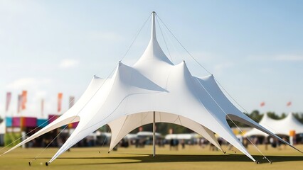 Modern White Star Tent Structure for Outdoor Events and Festivals.