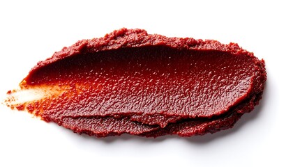 Red paste or sauce smear on white background.