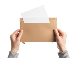 Hands Holding Empty Cardboard Folder with Paper.