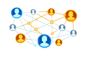 Social network connecting people, online community, user profiles linking together, digital communication and global networking grid
