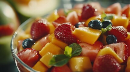 Delicious Fruit Salad with Strawberries, Mango, and Blueberries for a Healthy Snack