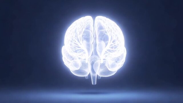 Transparent human brain with glowing neural network connections