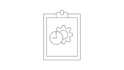 Clipboard with Clock and Gear Icon Animation Concept.