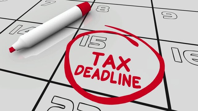 Tax Deadline Date Calendar Day Circled Payment Filing Reminder 3d Animation