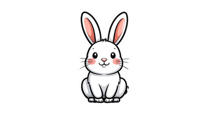 Obraz premium Cartoon White Bunny with Pink Inner Ears and Rosy Cheeks against Black Background