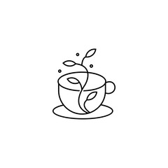 minimalist coffee cup logo with leaves linear style design