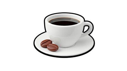 Obraz premium White cup of black coffee with coffee beans on saucer