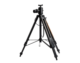 Black tripod isolated on transparent background for photography and videography equipment