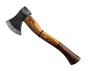 Detailed axe illustration with wooden handle isolated on transparent background