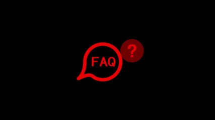 Red FAQ icon with question mark in a speech bubble on black background frequently asked questions answer