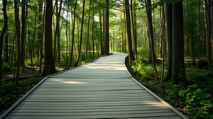 Empty Wooden Path Through Forest Symbolizing Mindful Journey
