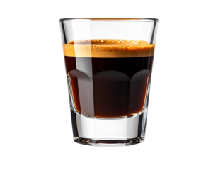 Glass of freshly brewed espresso isolated on transparent background