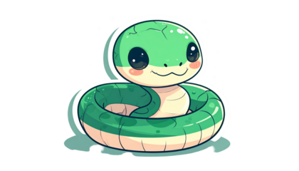 Pixel Art Snake Illustration with Green and White Colors on Transparent Background
