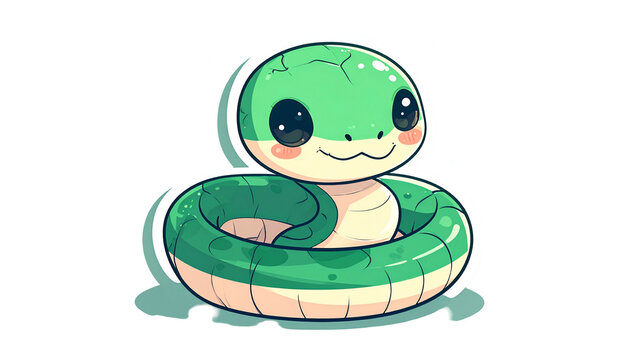 Pixel Art Snake Illustration with Green and White Colors on Transparent Background