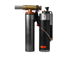 Industrial torch and gas cylinder on transparent background
