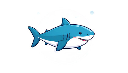 Obraz premium Pixelated Blue Shark Cartoon Floating In White Circle On Black Background