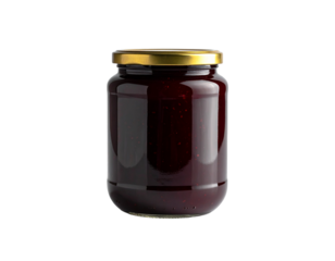 Jar of jam with a golden lid isolated on transparent background commercial food photography