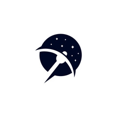 Mining logo with starry sky background in flat design style